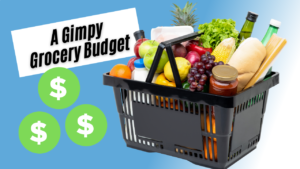 Grocery basket. Says "A Gimpy Grocery Budget"