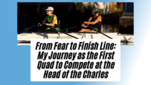 Two women row in a boat on a sunny day